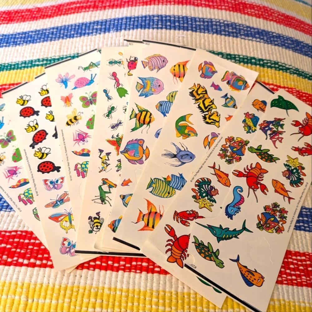 Vintage 90s Colorful Fish Ocean Insect Bug Sticker‎ Set
